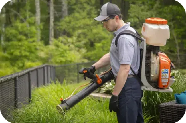 mosquito control - technician misting backyard
