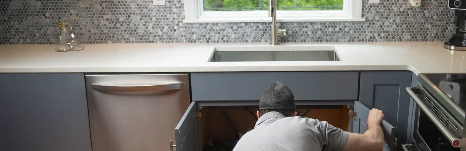 inspecting kitchen